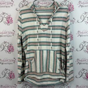 Roxy hoodie sweater pull over blue cream Striped Hoodie with Front Pocket